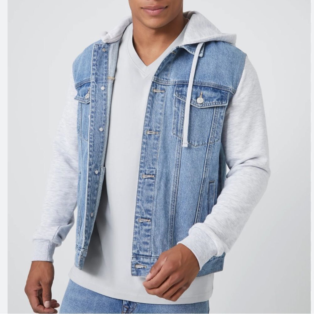 Urban Heritage Denim Hooded Jacket Cream/Heather Grey M NWT in‎ packaging
